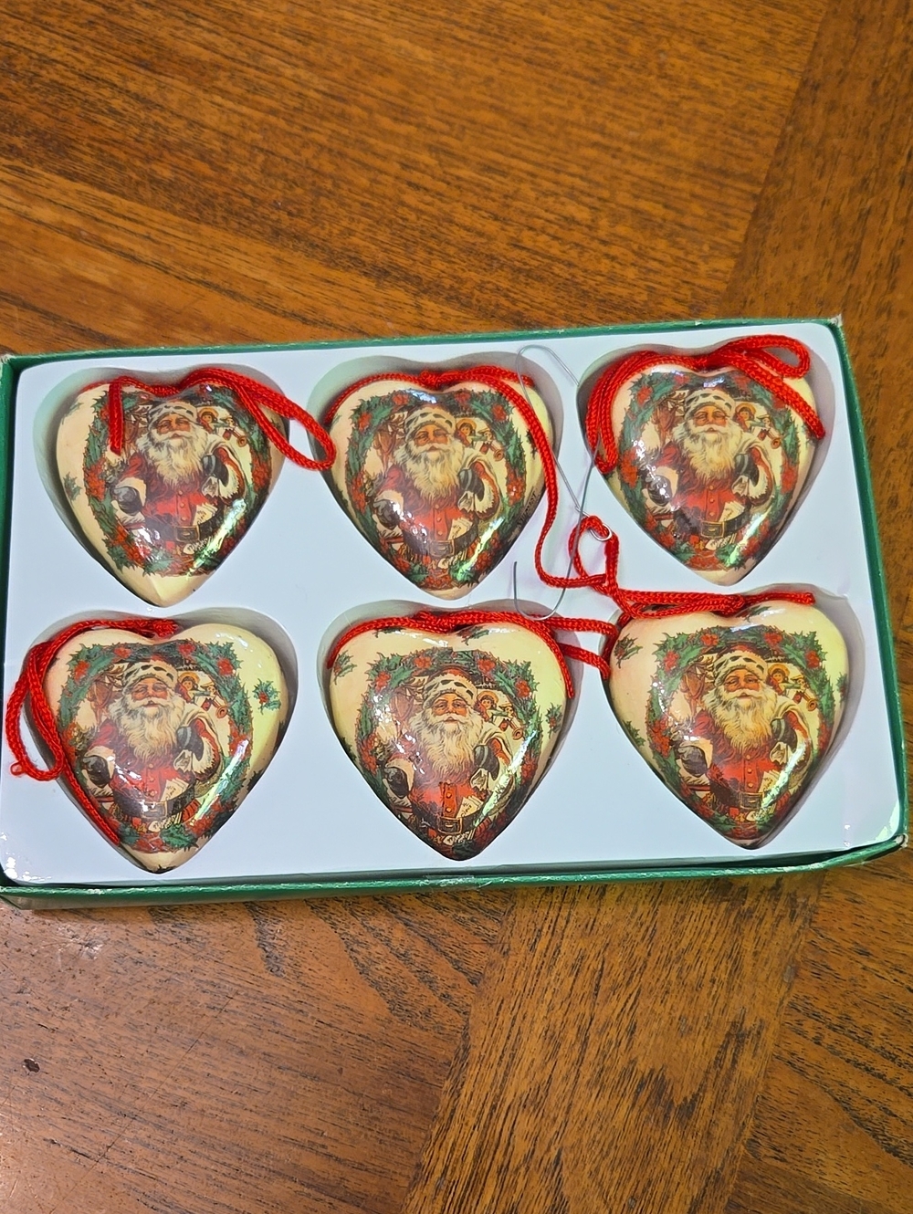 Vintage Heart Santa Holiday Ornaments - Set Of 6